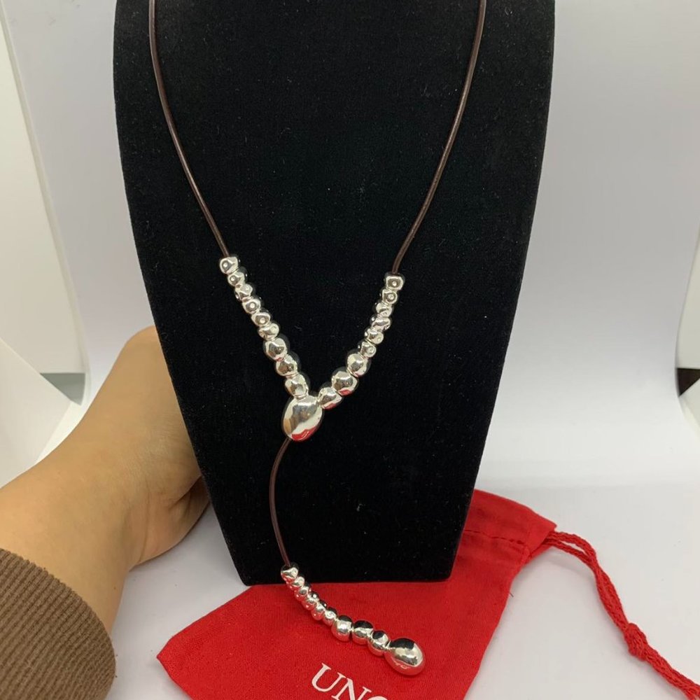 UNO de 50 Necklace Brown Leather Long Necklace with Silver plated Bead Jewelry